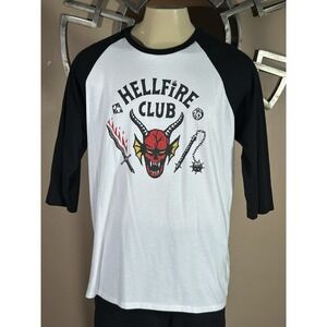 Netflix Stranger Things Hellfire Club Logo Adult Baseball Shirt XL White/black